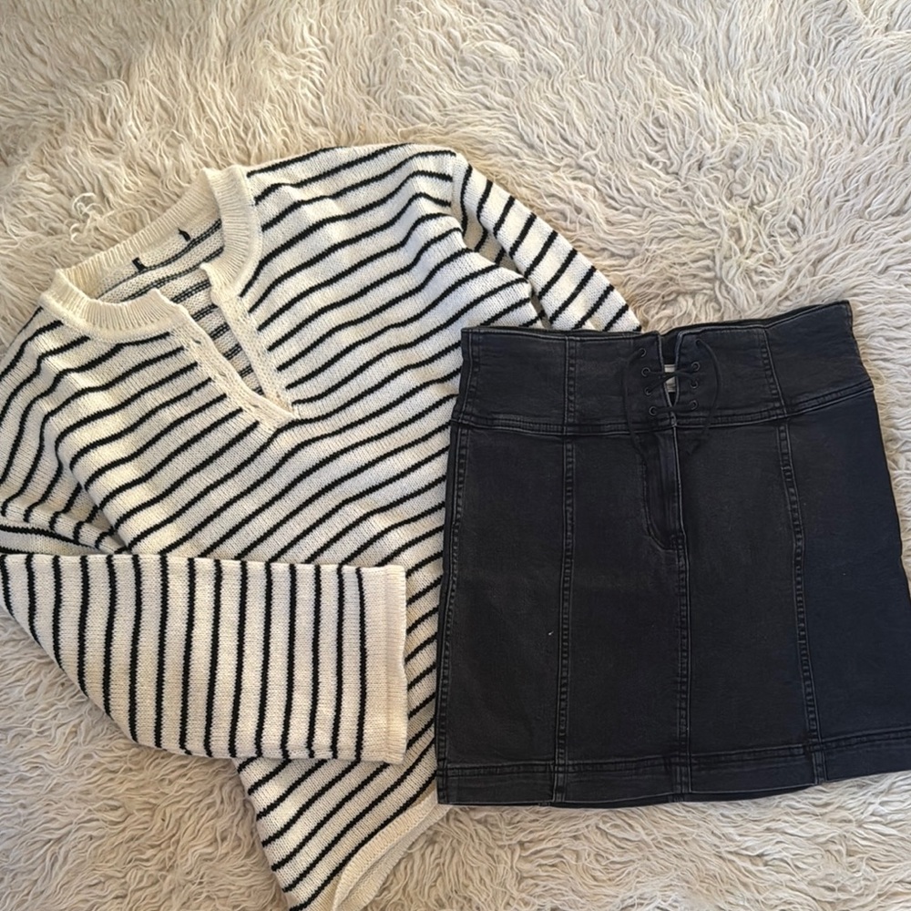 Free People Black Denim Mini Skirt